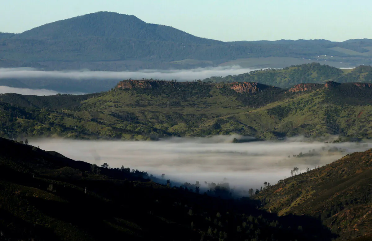 Fog settles in a valley in the Berryessa Snow Mountain National Monument near Clearlake Oaks, Calif., on April 16, 2024. (Justin Sullivan/Getty Images)