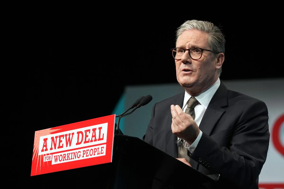 Prime Minister Sir Keir Starmer speaking at the TUC congress at the Brighton Centre in Brighton, East Sussex, England, on Sept. 10, 2024. (Gareth Fuller/PA Wire)