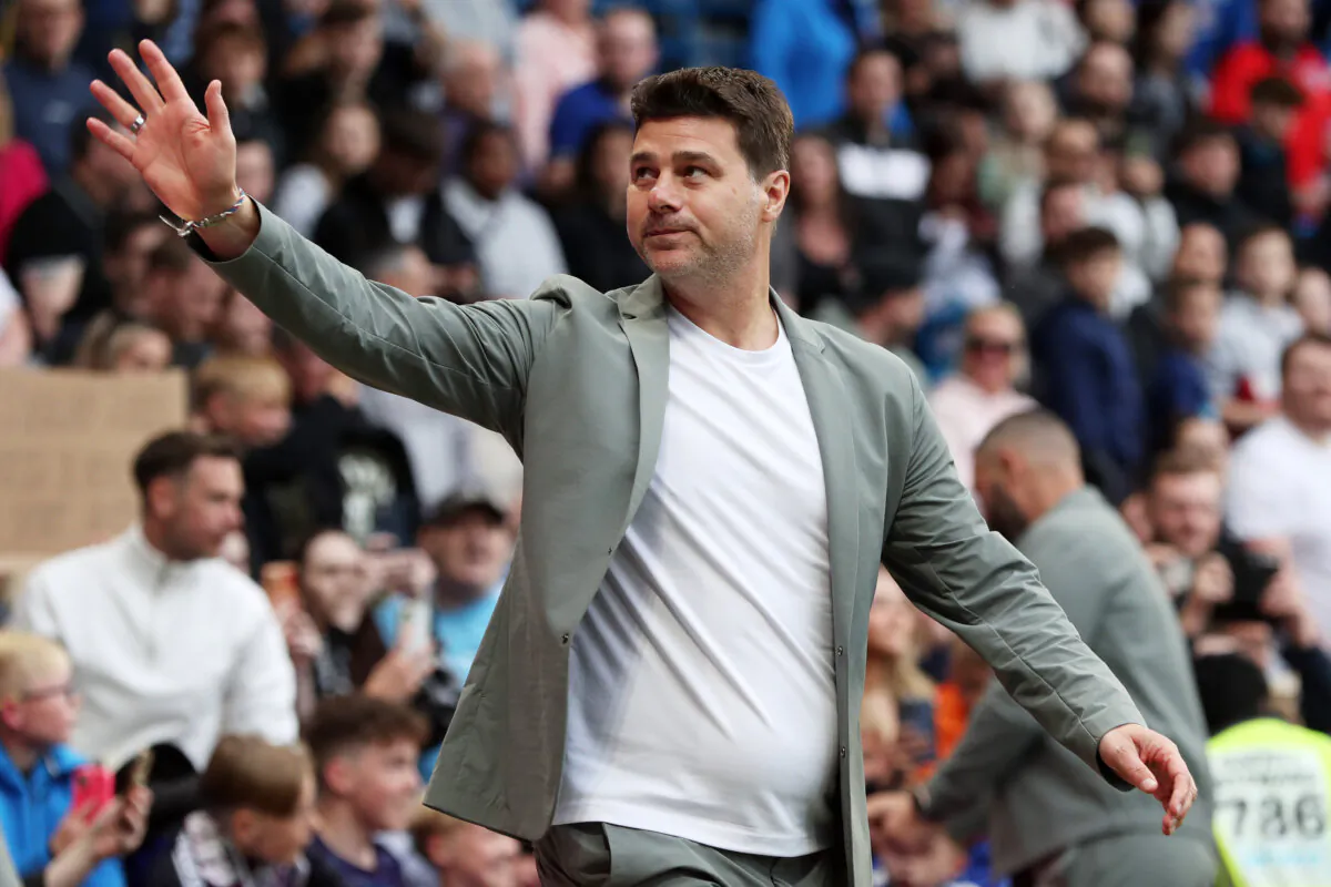 Mauricio Pochettino, manager of World XI, acknowledges the fans prior to Soccer Aid for UNICEF 2024 at Stamford Bridge in London on June 9, 2024. (Henry Browne/Getty Images)
