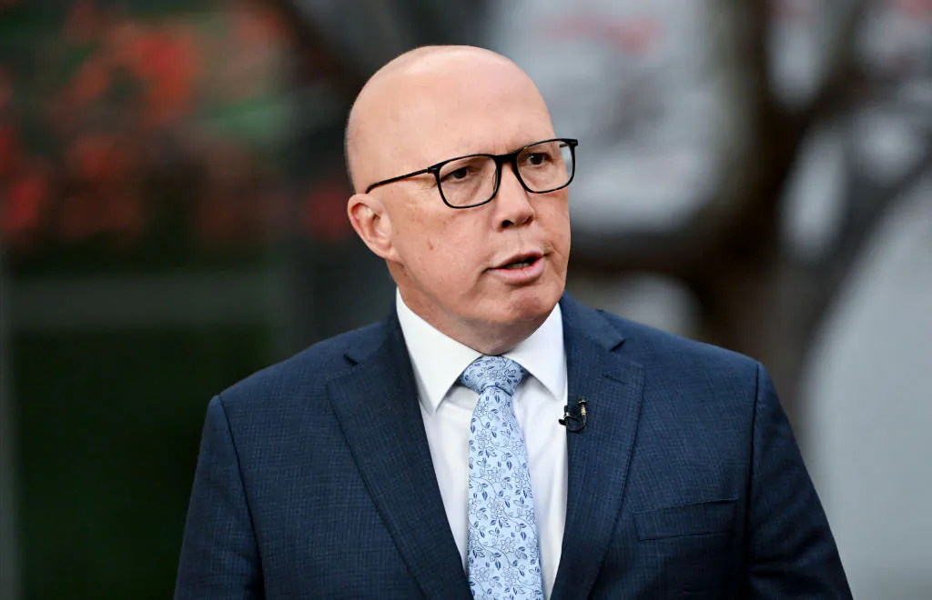 Australian Opposition Leader Peter Dutton during post Budget media interviews at Parliament House in Canberra, Australia on May 15, 2024. (Tracey Nearmy/Getty Images)