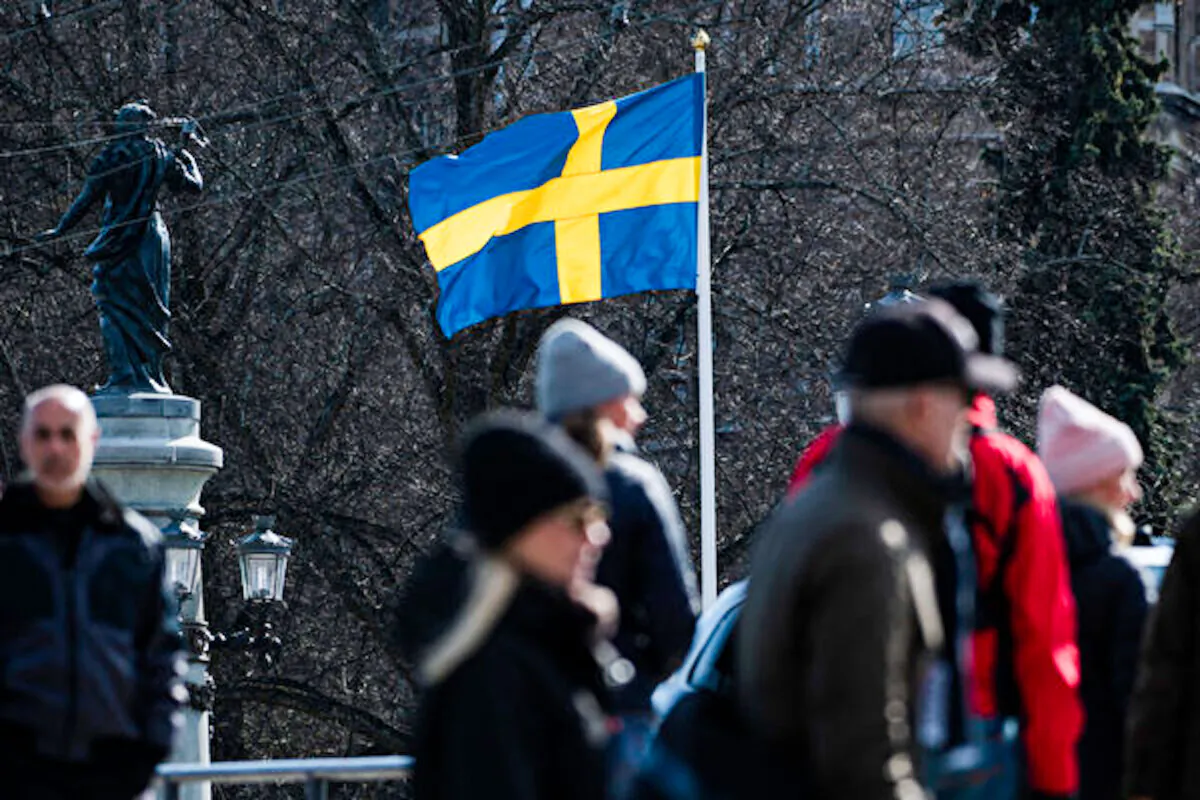 The Swedish flag in Stockholm on April 4, 2020. (Jonathan Nackstrand/AFP via Getty Images)