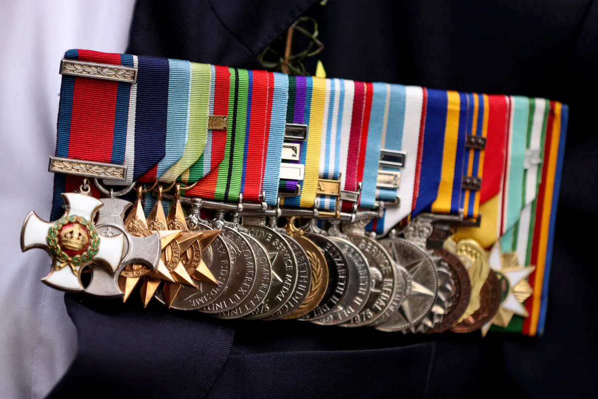 Service medals are displayed during an ANZAC Day parade in Sydney, Australia on April 25, 2022. (Brendon Thorne/Getty Images)