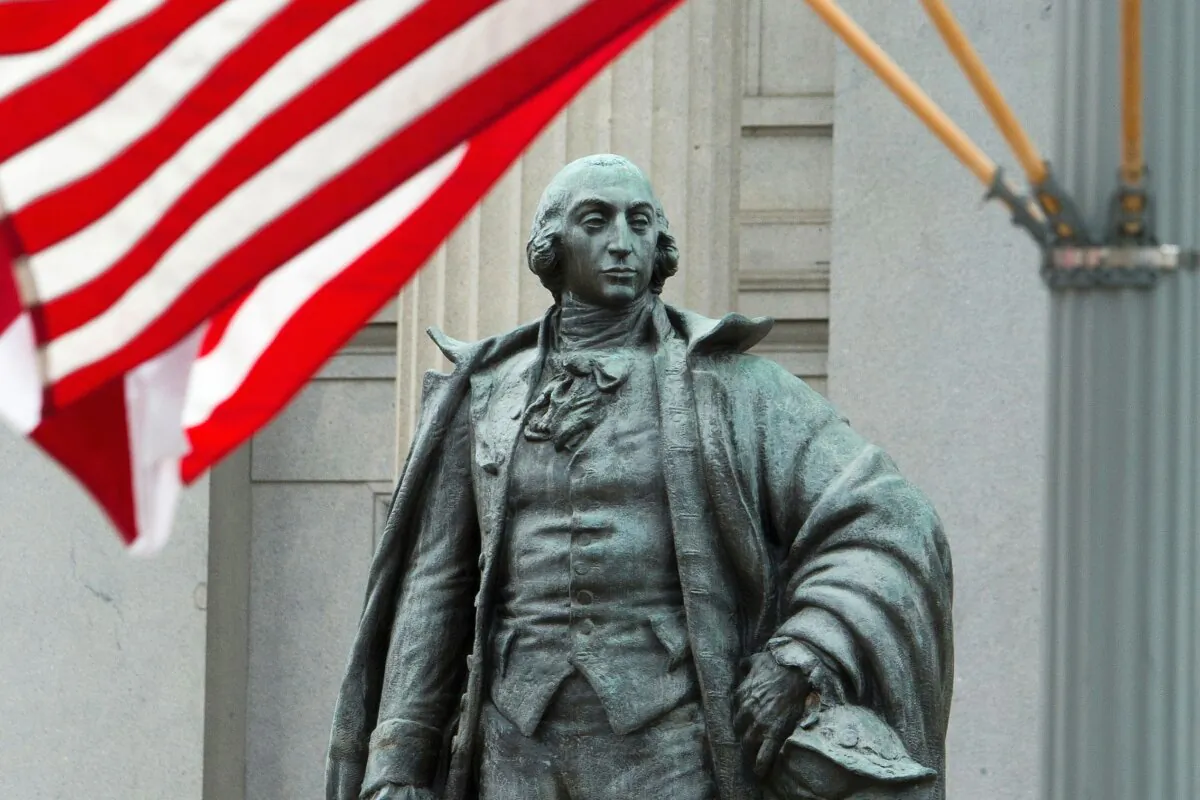 A statue of the longest serving U.S. Secretary of the Treasury, Albert Gallatin, is seen outside the U.S. Treasury Department building on Pennsylvania Avenue, in Washington, D.C., on Jan. 24, 2017. (Paul J. Richards/AFP via Getty Images)