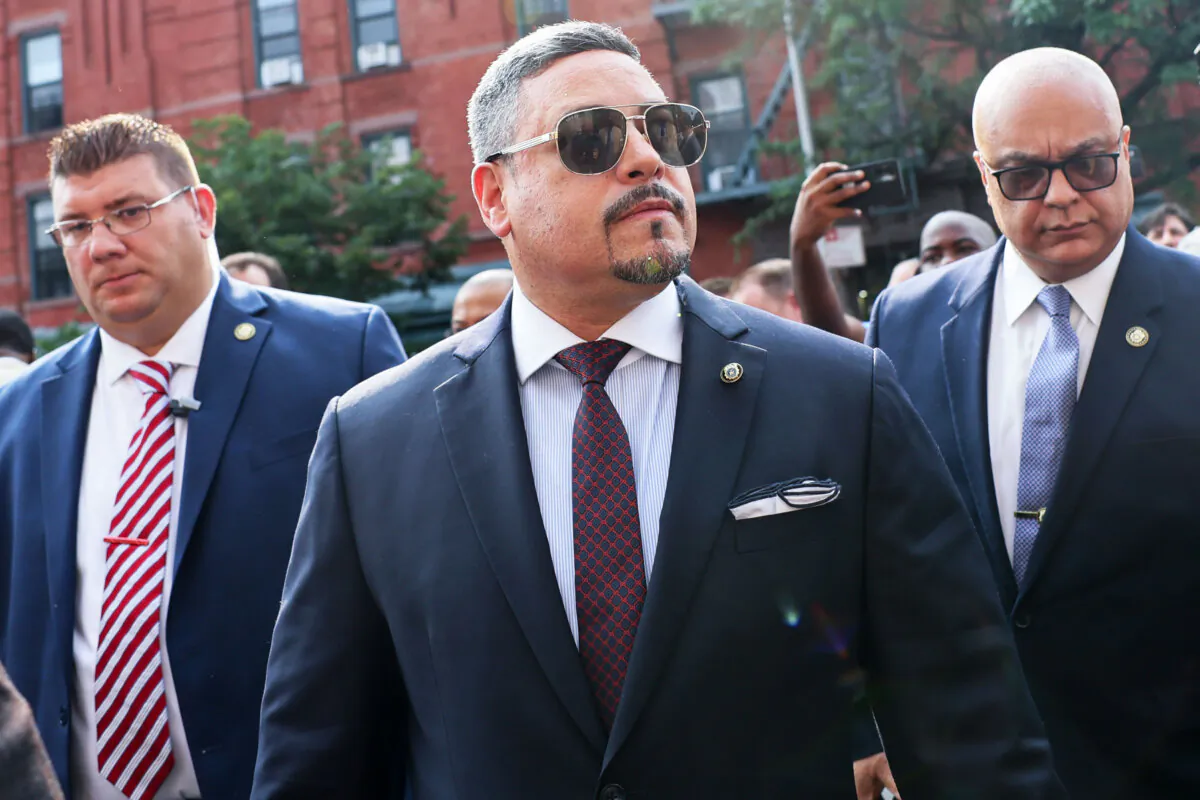 Edward Caban (C), NYPD's commissioner, in a file image. (Michael M. Santiago/Getty Images)