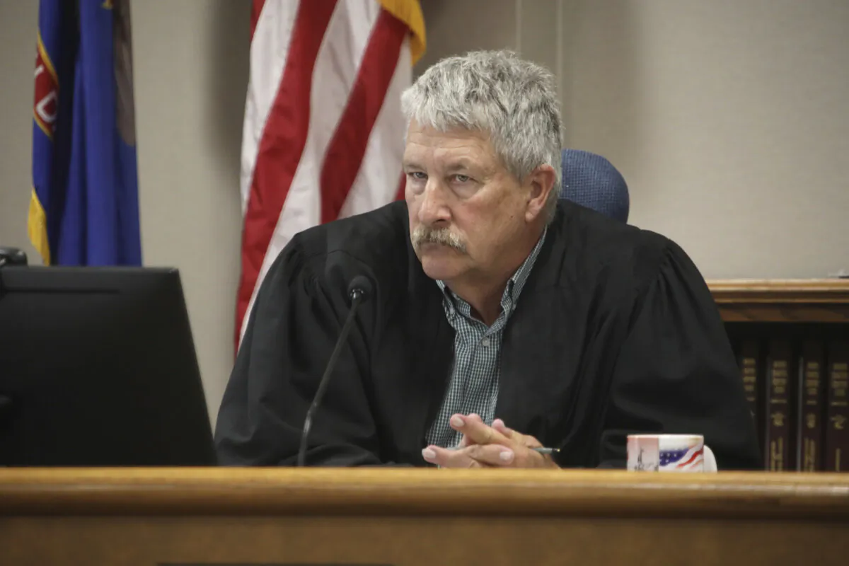 South Central District Judge Bruce Romanick listens to arguments by attorneys during a hearing challenging North Dakota's abortion laws in Bismarck, N.D., on July 23, 2024. (Brad Nygaard/The Bismarck Tribune via AP, File)