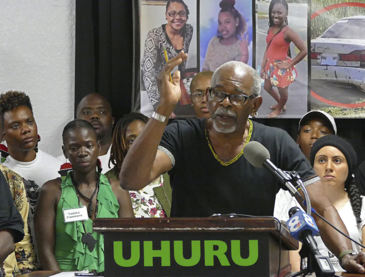 Omali Yeshitela, founder of the African People’s Socialist Party (APSP), speaks in Dallas on July 8, 2016. Yeshitela was among four black power activists convicted of conspiracy to act as unregistered agents of Russia. (Scott Keeler/The Tampa Bay Times via AP, File)