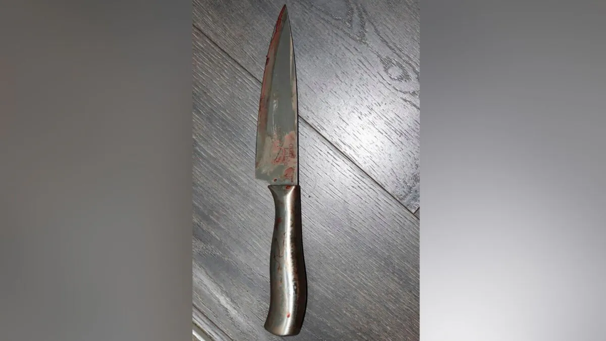 The knife that was used where sheriff’s officials say a teenager fatally stabbed his mother in the neck, in Auburndale, Fla., on Sept. 8, 2024. (Polk Sheriff's Office via AP)