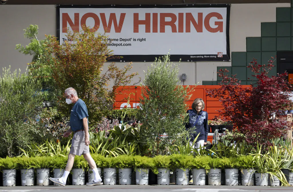 A "now hiring" sign at a Home Depot store in San Rafael, Calif., on Aug. 5, 2022. (Justin Sullivan/Getty Images)