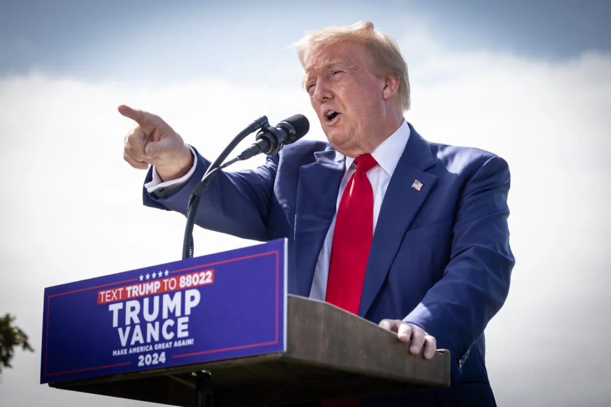 Former president and current presidential contender Donald Trump speaks at Trump National Golf Club in Rancho Palos Verdes, Calif., on Sept. 13, 2024. (John Fredricks/The Epoch Times)