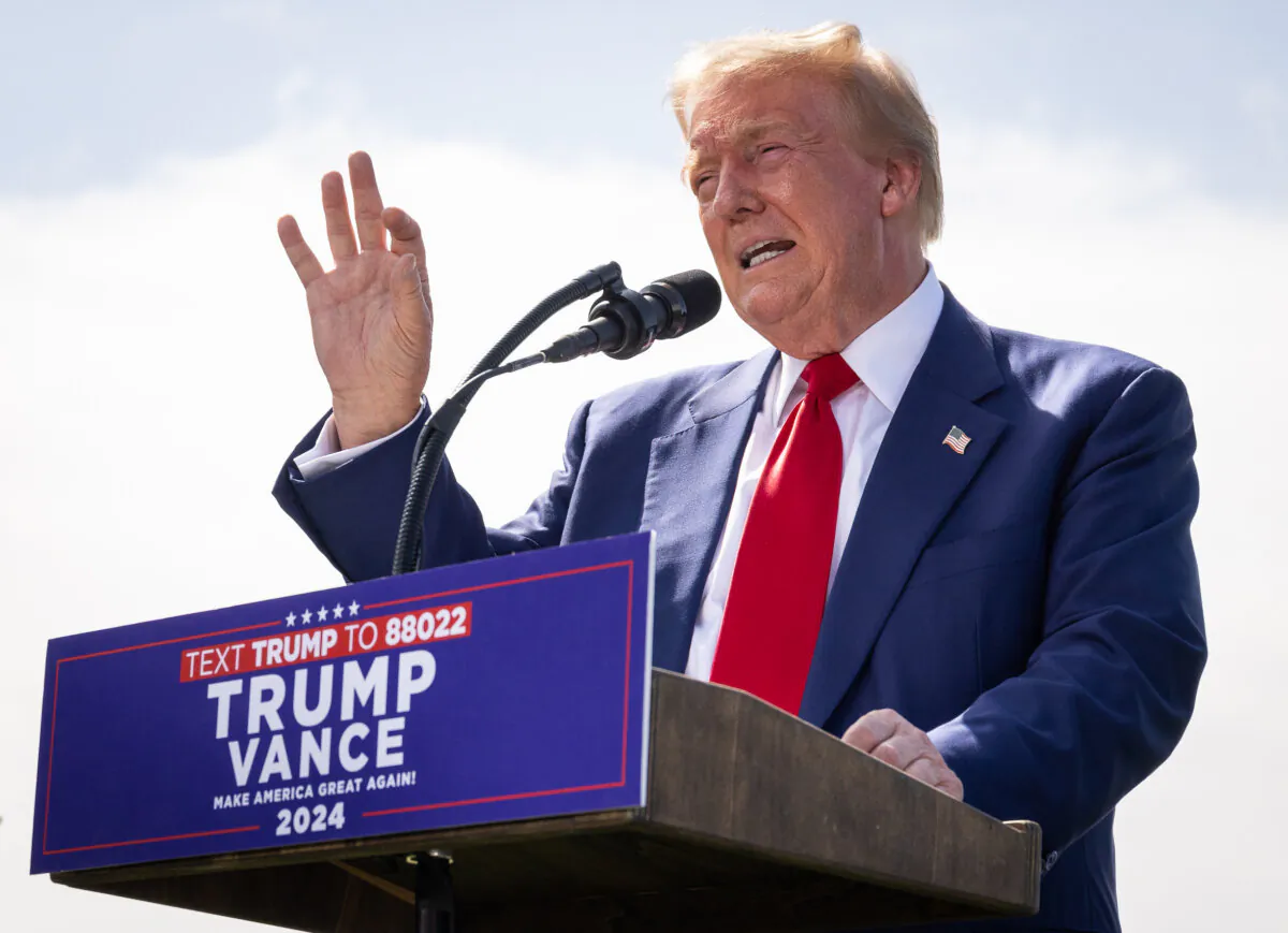 Former President and current presidential contender Donald Trump speaks at Trump National Golf Club in Rancho Palos Verdes, Calif., on Sept. 13, 2024. (John Fredricks/The Epoch Times)