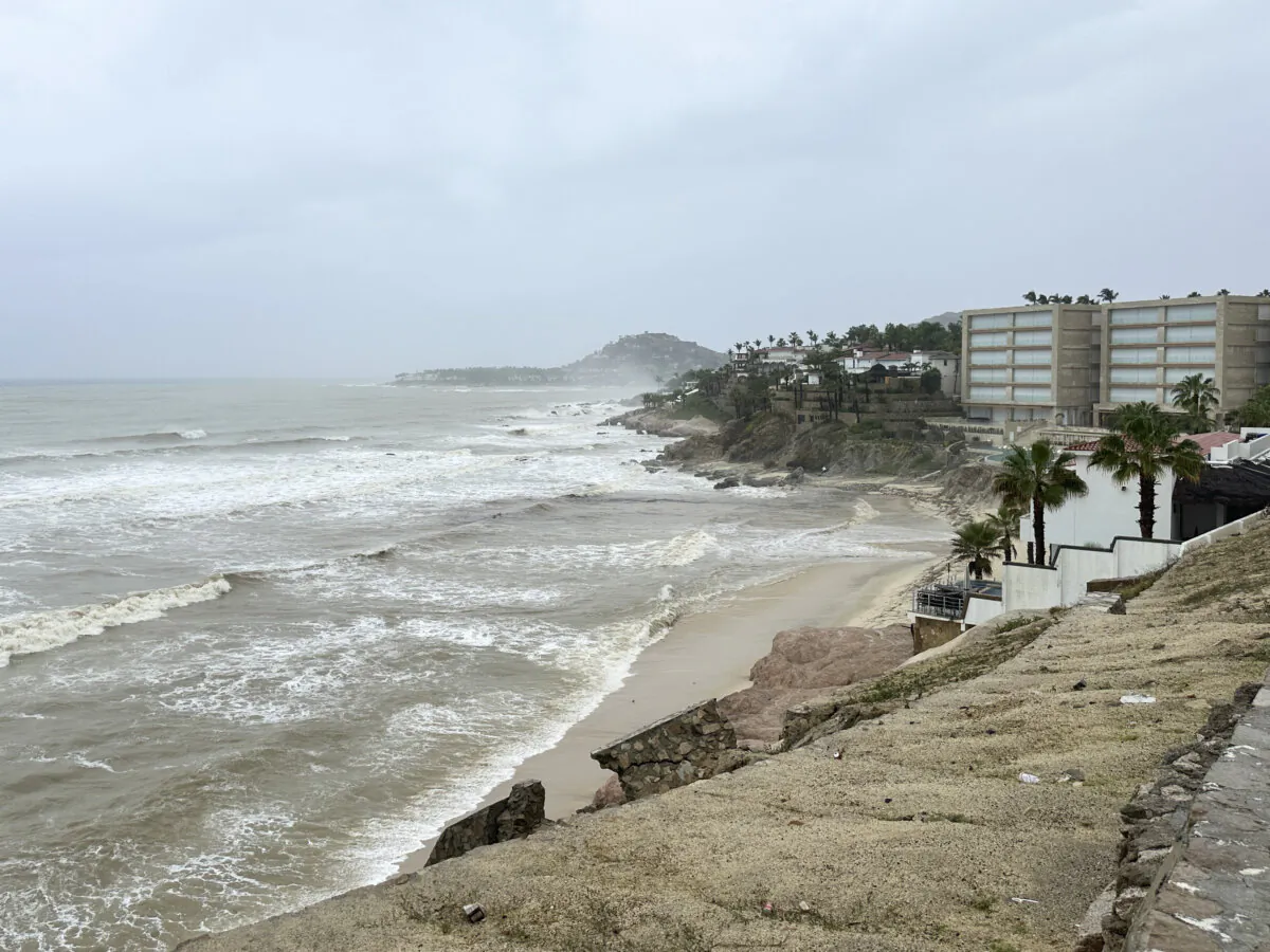 Hotels stand along the shore before the arrival of Tropical Storm Ileana in San Jose de los Cabos on Sept. 13, 2024. (Armando Figaredo/AP Photo)