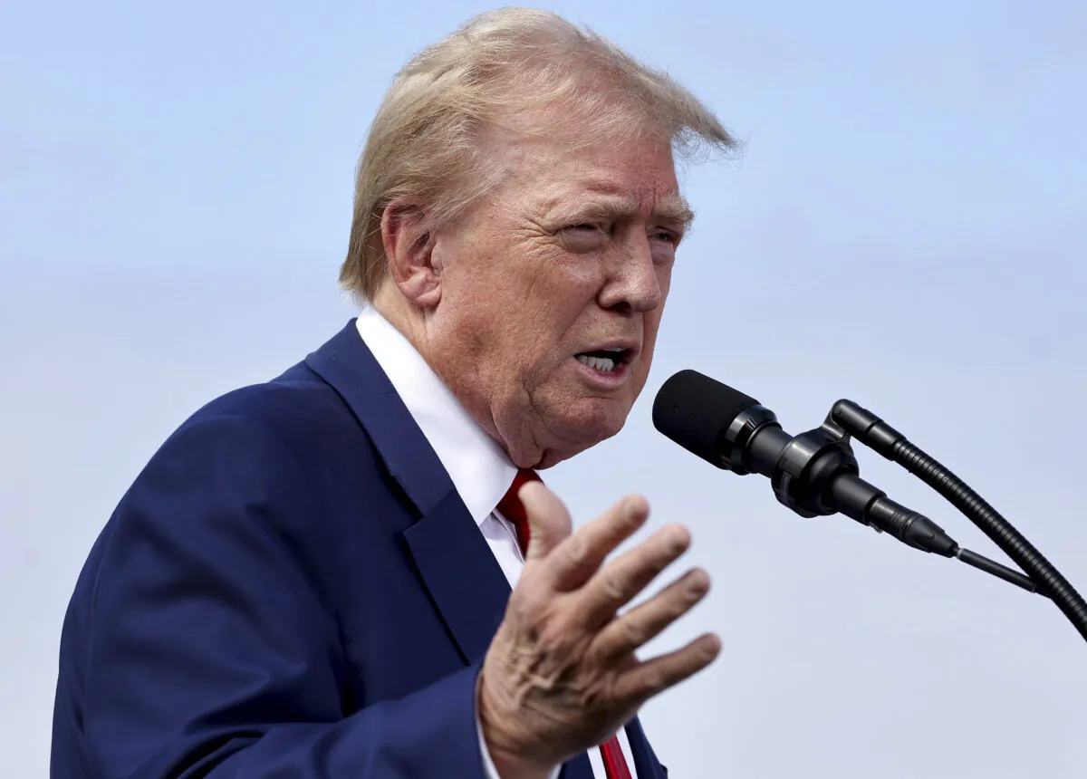 Republican presidential nominee, former U.S. President Donald Trump, speaks during a press conference at Trump National Golf Club Los Angeles in Rancho Palos Verdes, Calif., on Sept. 13, 2024. (Mario Tama/Getty Images)