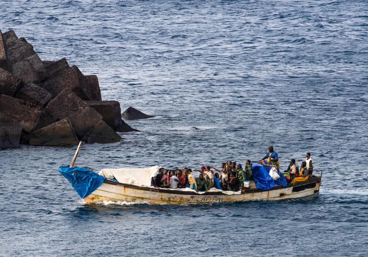 A cayuco boat carrying 57 migrants arrives at the port of La Restinga on the Canary Island of El Hierro, Spain, on Sept. 14, 2024. (Antonio Sempere/AFP via Getty Images)

