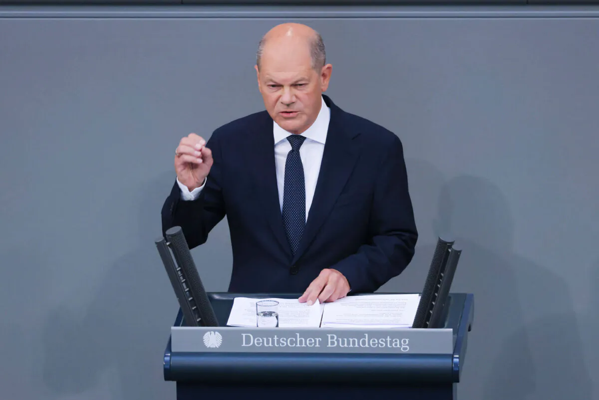 German Chancellor Olaf Scholz gives a government declaration at the Bundestag in Berlin, Germany, on June 6, 2024. (Sean Gallup/Getty Images)