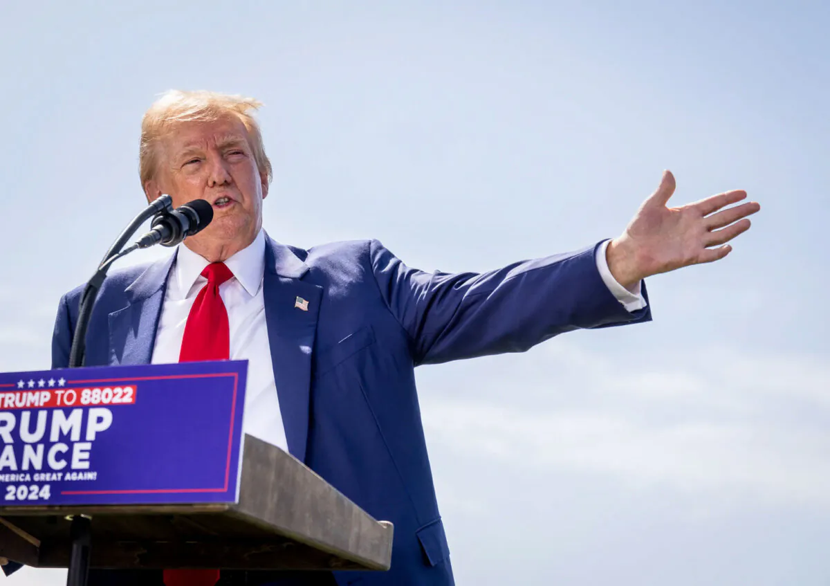 Former President and Republican presidential nominee Donald Trump speaks at Trump National Golf Club in Rancho Palos Verdes, Calif., on Sept. 13, 2024. (John Fredricks/The Epoch Times)
