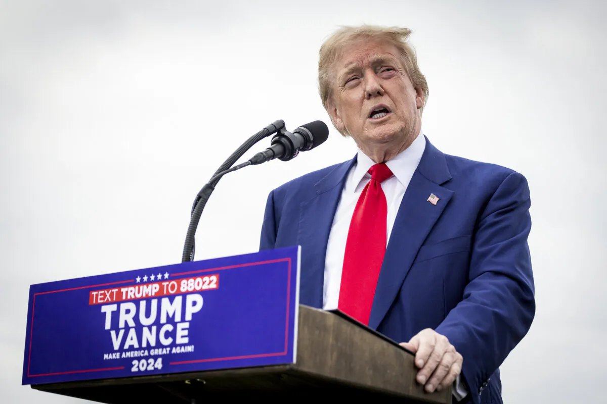 Former president and current presidential contender Donald Trump speaks at Trump National Golf Club in Rancho Palos Verdes, Calif., on Sept. 13, 2024. (John Fredricks/The Epoch Times)