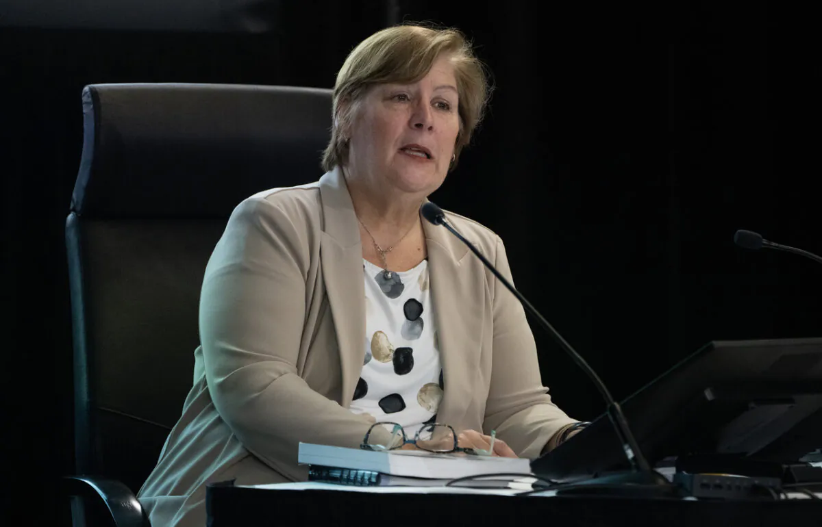 Commissioner Justice Marie-Josee Hogue delivers her opening remarks as the Foreign Interference commission begins fall hearings, on Sept. 16, 2024 in Ottawa.  (The Canadian Press/Adrian Wyld)