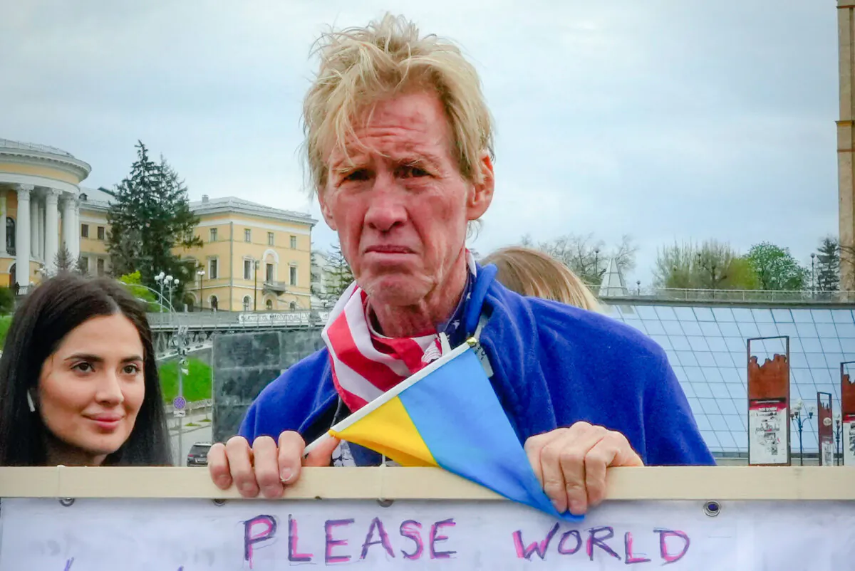 Ryan Wesley Routh takes part in a rally in central Kyiv, Ukraine, on April 30, 2022. (Efrem Lukatsky/AP Photo)