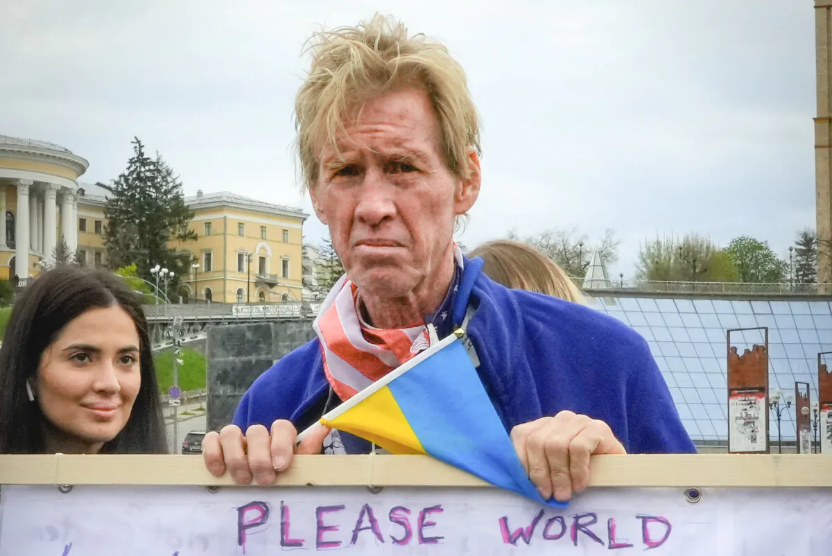 Ryan Wesley Routh takes part in a rally in central Kyiv, Ukraine, on April 30, 2022. (Efrem Lukatsky/AP Photo)