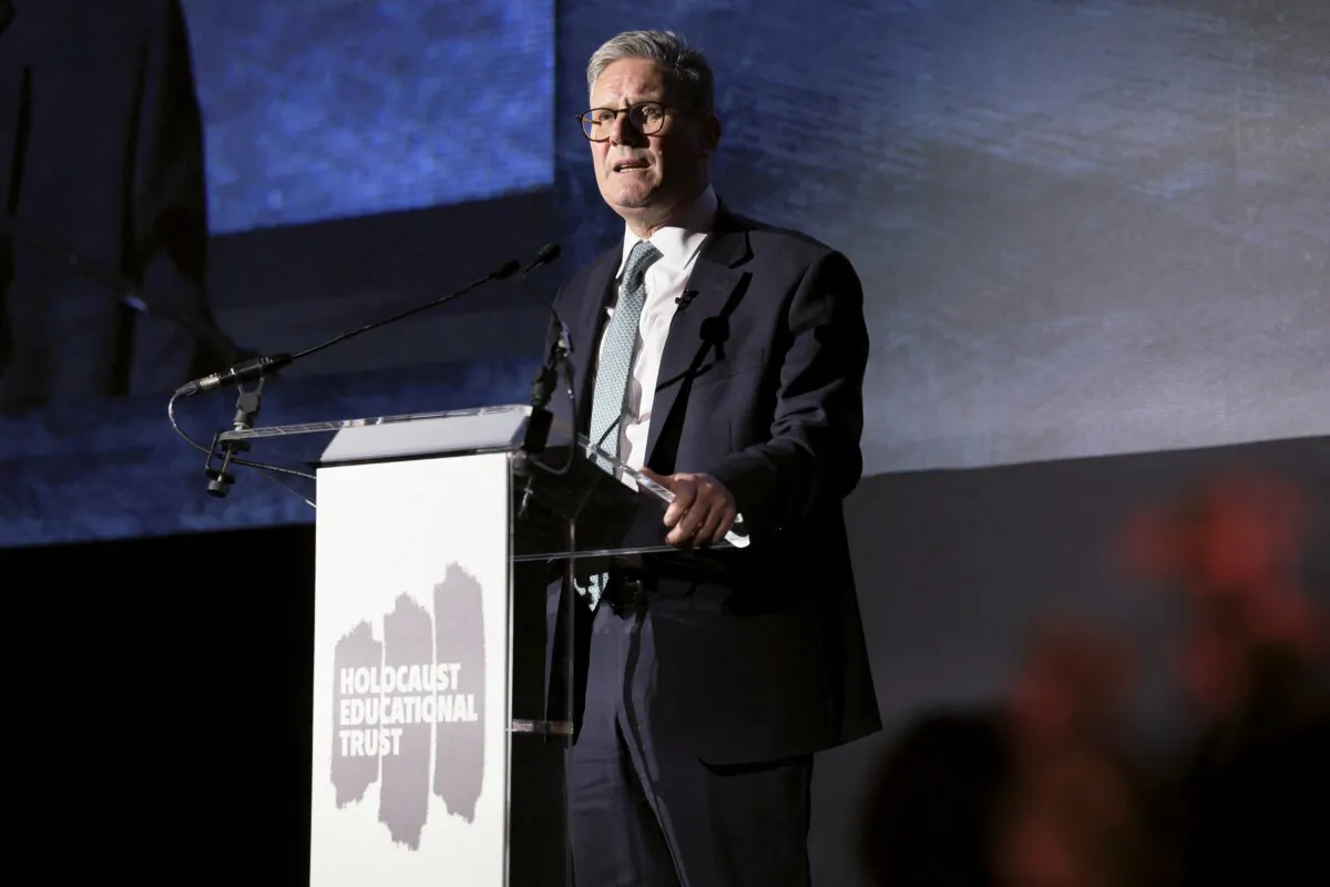 Prime Minister Sir Keir Starmer speaks at the Holocaust Education Trust appeal dinner, in London, on Sept. 16, 2024. (Isabel Infantes - WPA Pool/Getty Images)