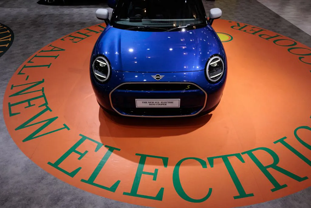 Mini's electric vehicle Mini Cooper is displayed during the 31st Gaikindo Indonesia International Auto Show (GIIAS) at the Indonesia Convention Exhibition (ICE) in Tangerang on July 26, 2024. (Yasuyoshi CHIBA / AFP) (YASUYOSHI CHIBA/AFP via Getty Images)