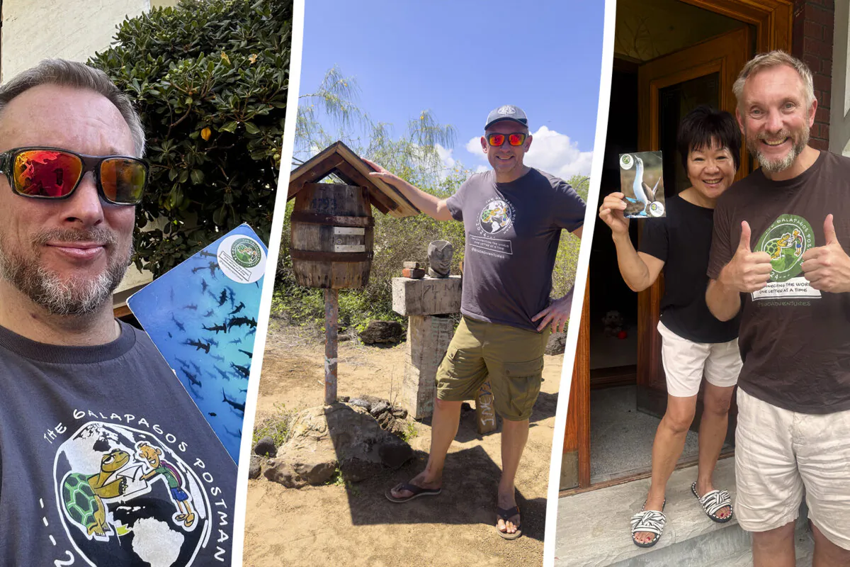 Jonny Beardmore, 51, is delivering postcards to unsuspecting recipients across the globe in a bid to “connect the world—one letter at a time.” (SWNS)