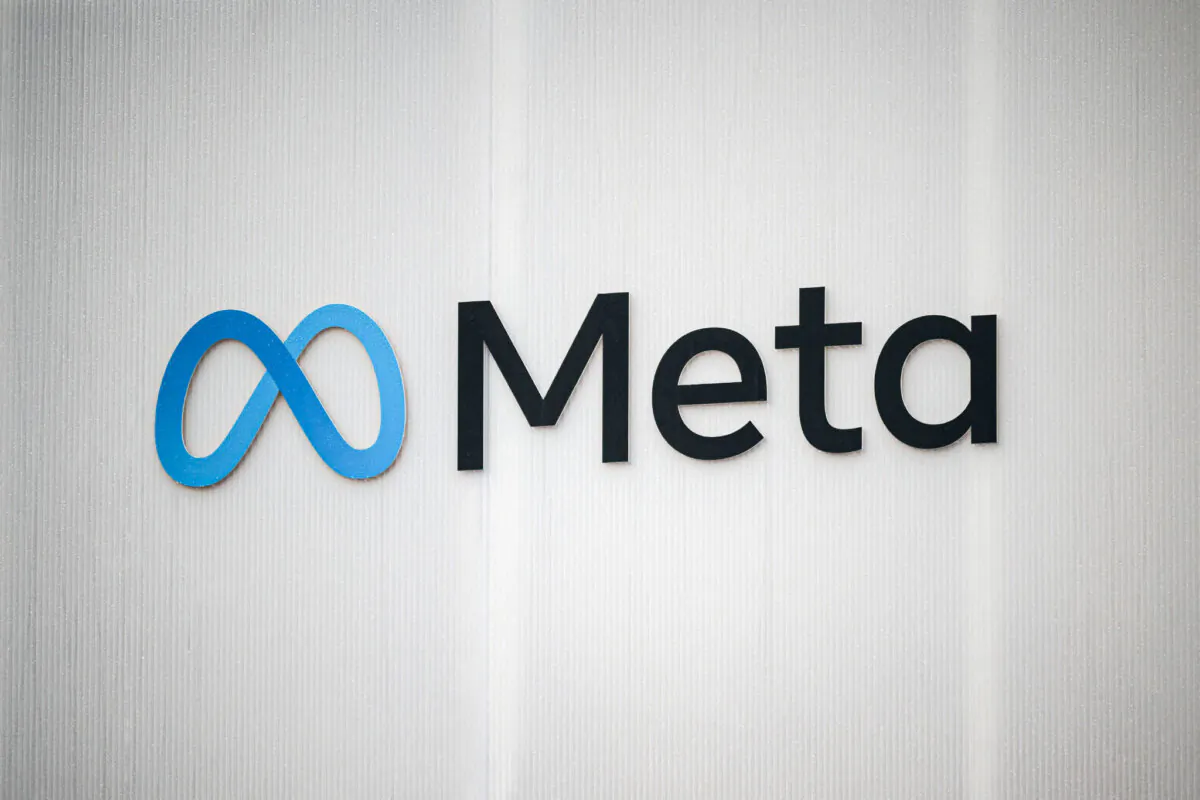The logo of Meta in Davos, Switzerland, on Jan. 18, 2024. (Fabrice Coffrini/AFP via Getty Images)