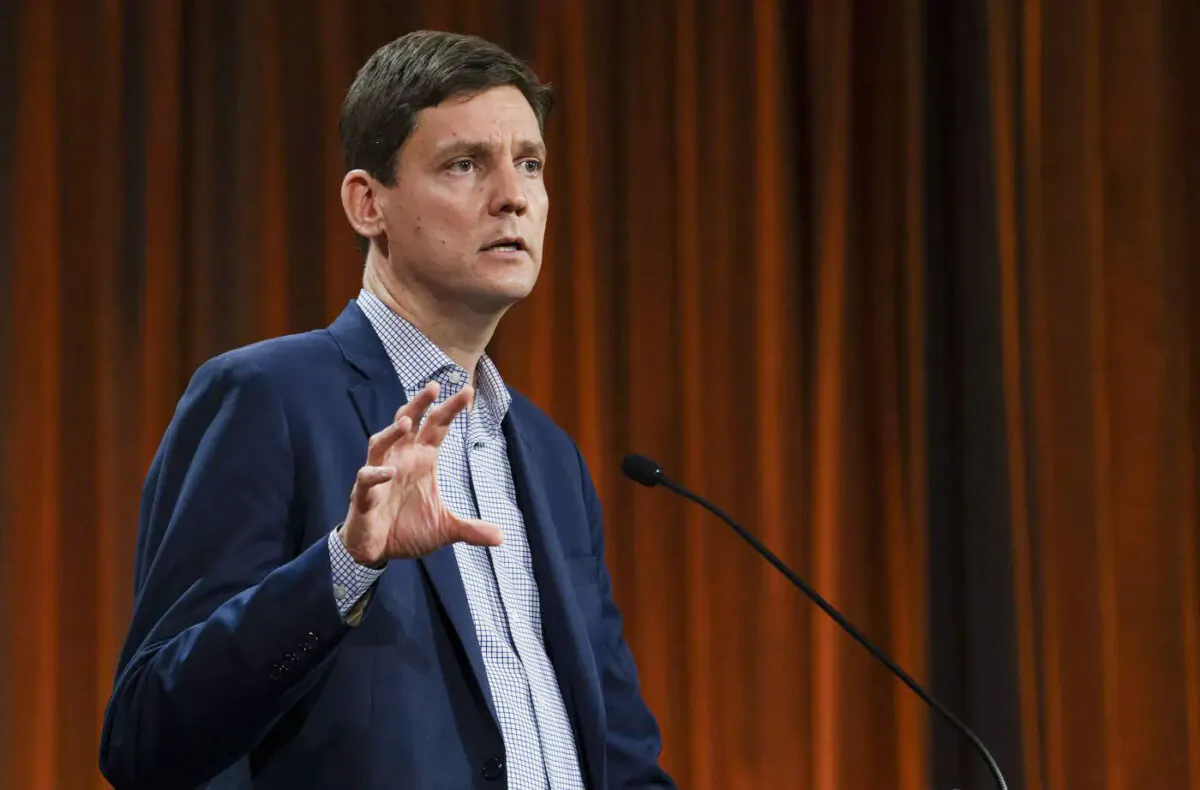 British Columbia Premier David Eby speaks at the NDP Convention in Hamilton, Ont., on Oct. 13, 2023. (The Canadian Press/Peter Power)