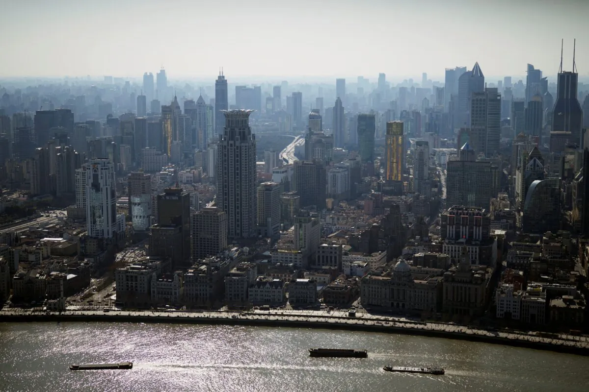 A view of the city skyline and the Huangpu River in Shanghai on Feb. 24, 2022. (Aly Song/Reuters)