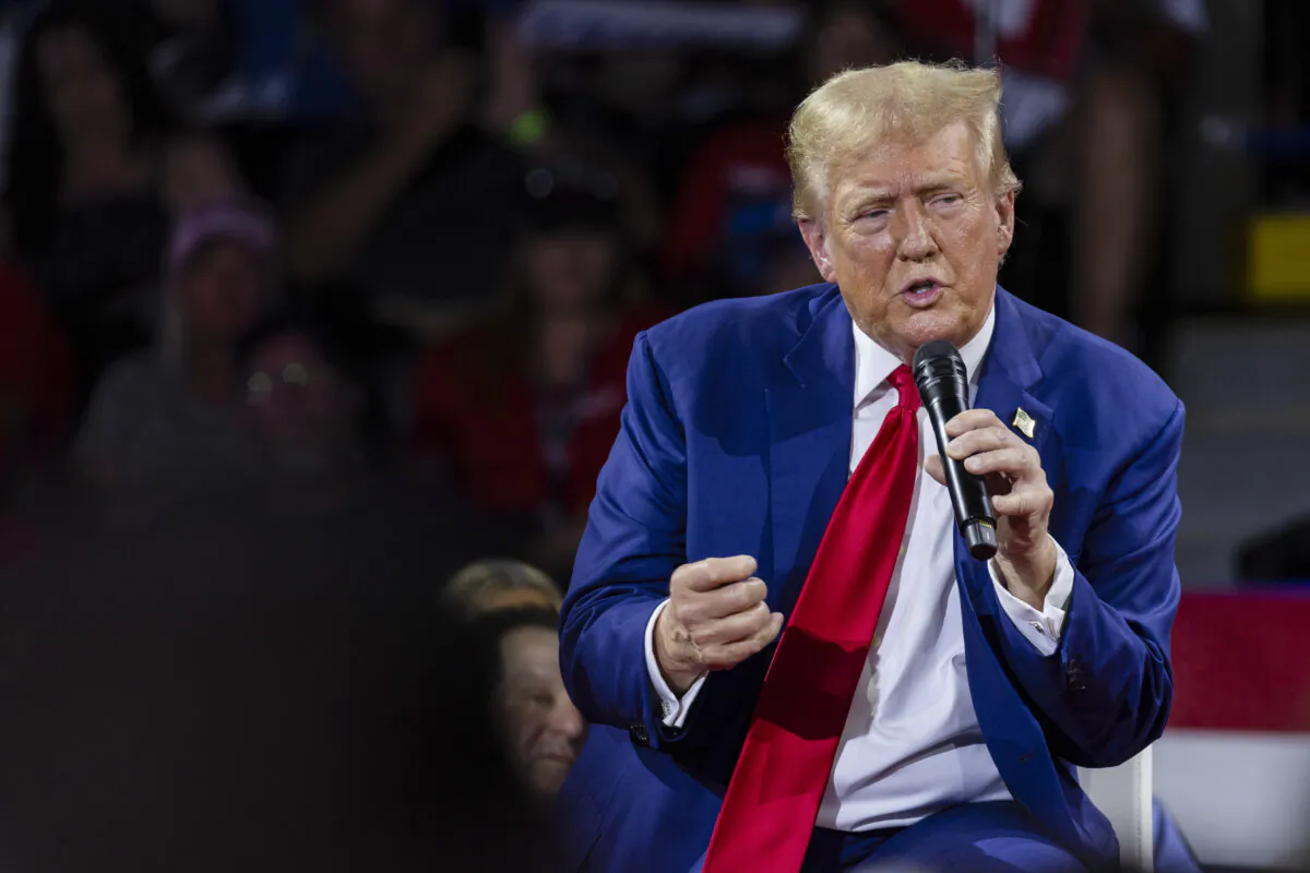 Former President Donald Trump, the Republican presidential nominee, speaks at the Dort Financial Center in Flint, Mich., on Sept. 17, 2024. (Scott Olson/Getty Images)