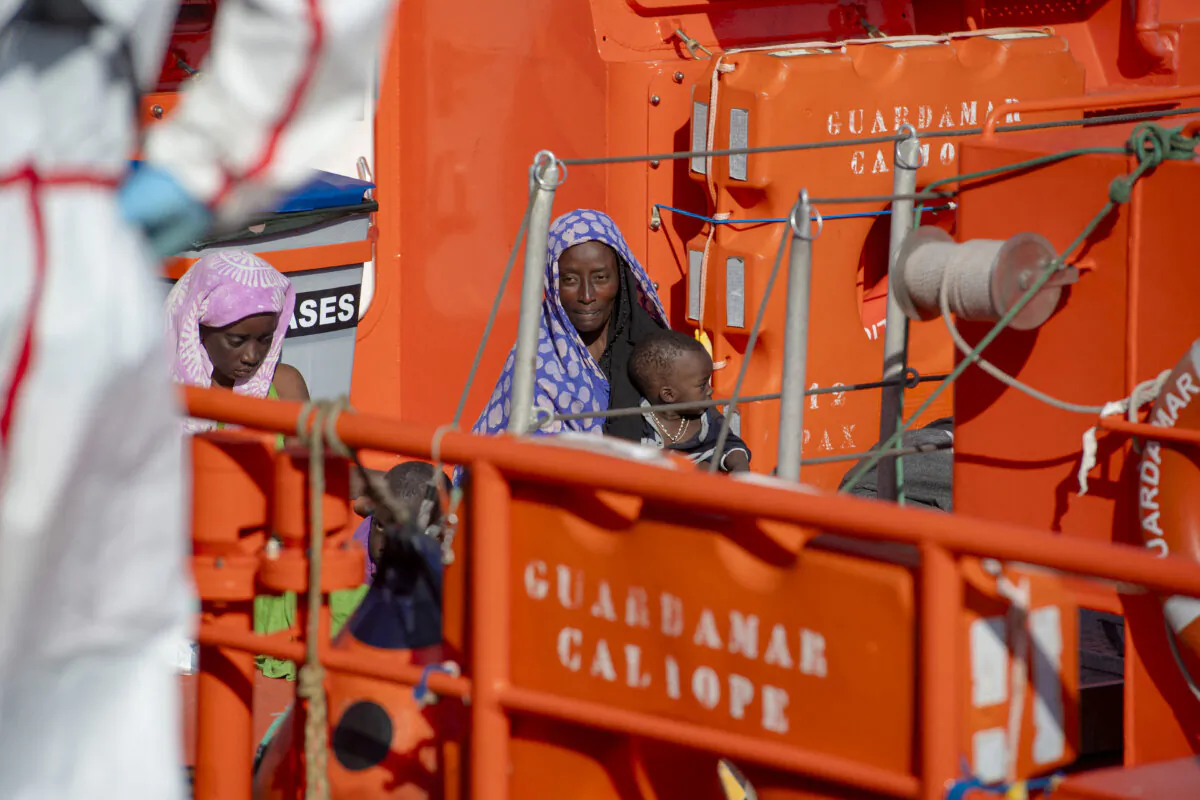 Illegal immigrants disembark on a Spanish Salvamento Marítimo rescue vessel at La Restinga port on the Canary island of El Hierro, Spain, on Sept. 18, 2024. (Antonio Sempere/AFP via Getty Images) 