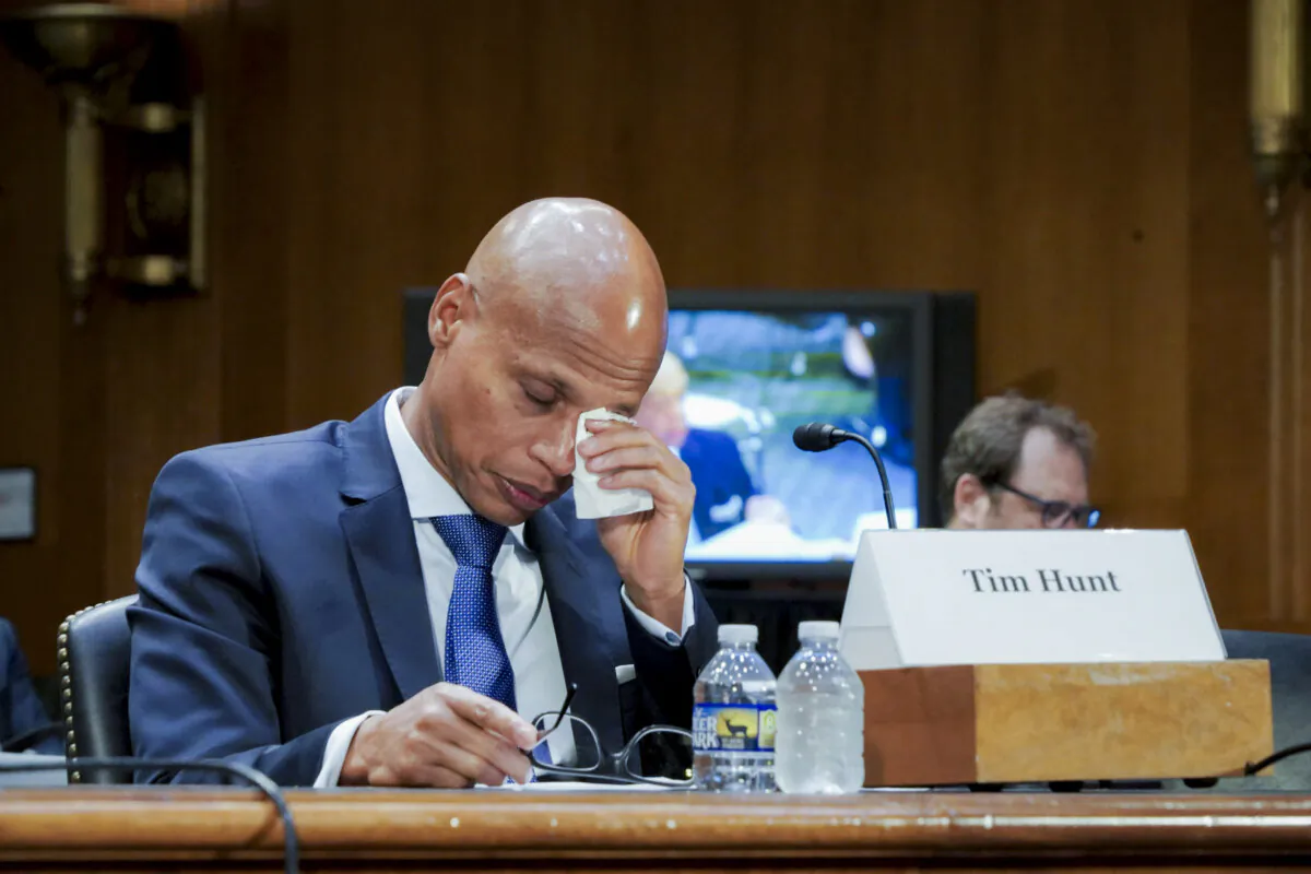 Tim Hunt, brother of detained American citizen Dawn Michelle Hunt, at a congressional hearing on Americans detained in China, in Washington on Sept. 18, 2024. (Chen Lei/The Epoch Times)