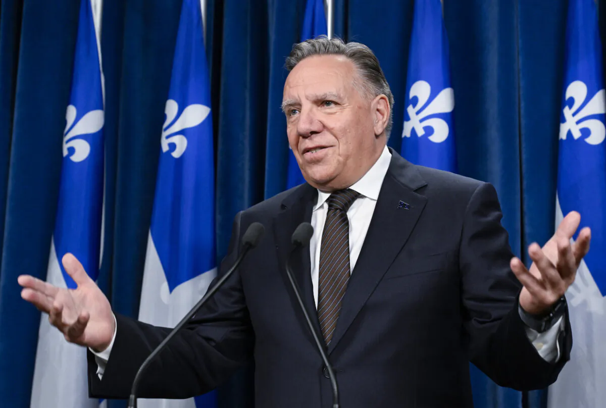 Quebec Premier Francois Legault responds to reporters' questions at a news conference, at the legislature in Quebec City, on Sept. 12, 2024. (The Canadian Press/Jacques Boissinot)