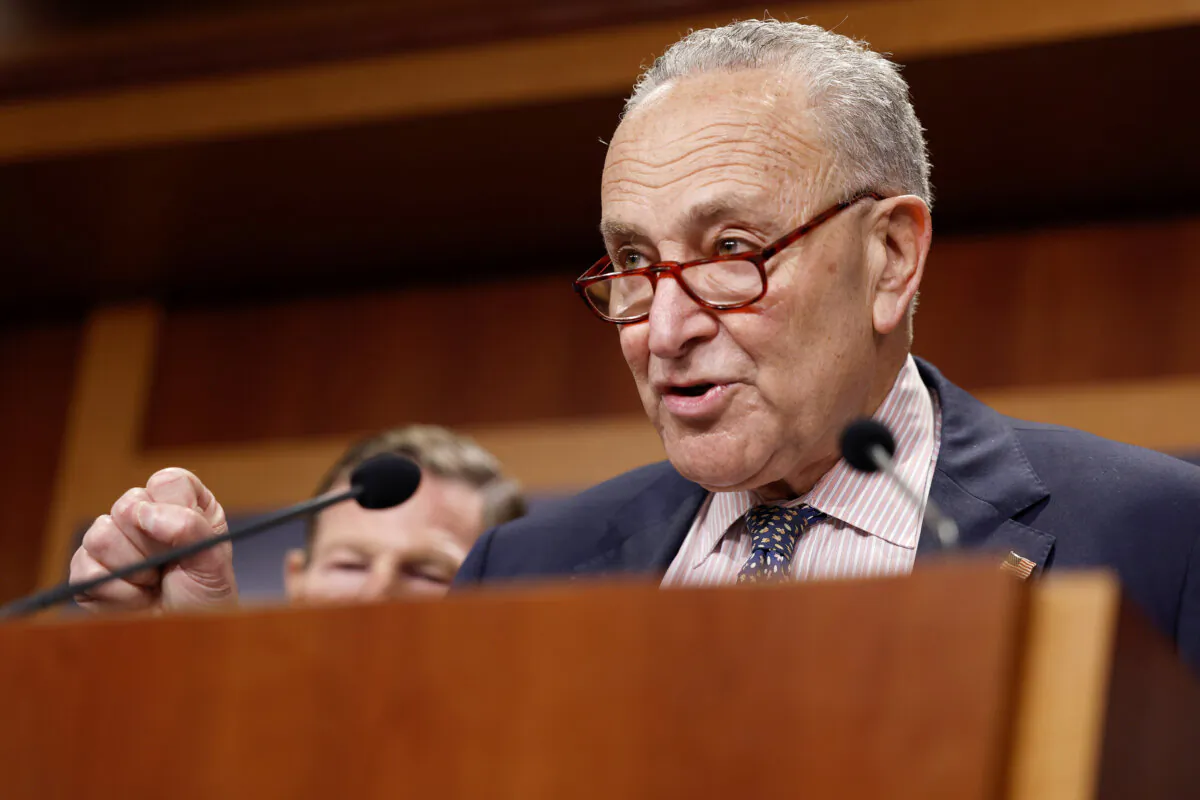 Senate Majority Leader Chuck Schumer (D-N.Y.) speaks during a news conference at the U.S. Capitol Building in Washington on Sept. 19, 2024. (Anna Moneymaker/Getty Images)