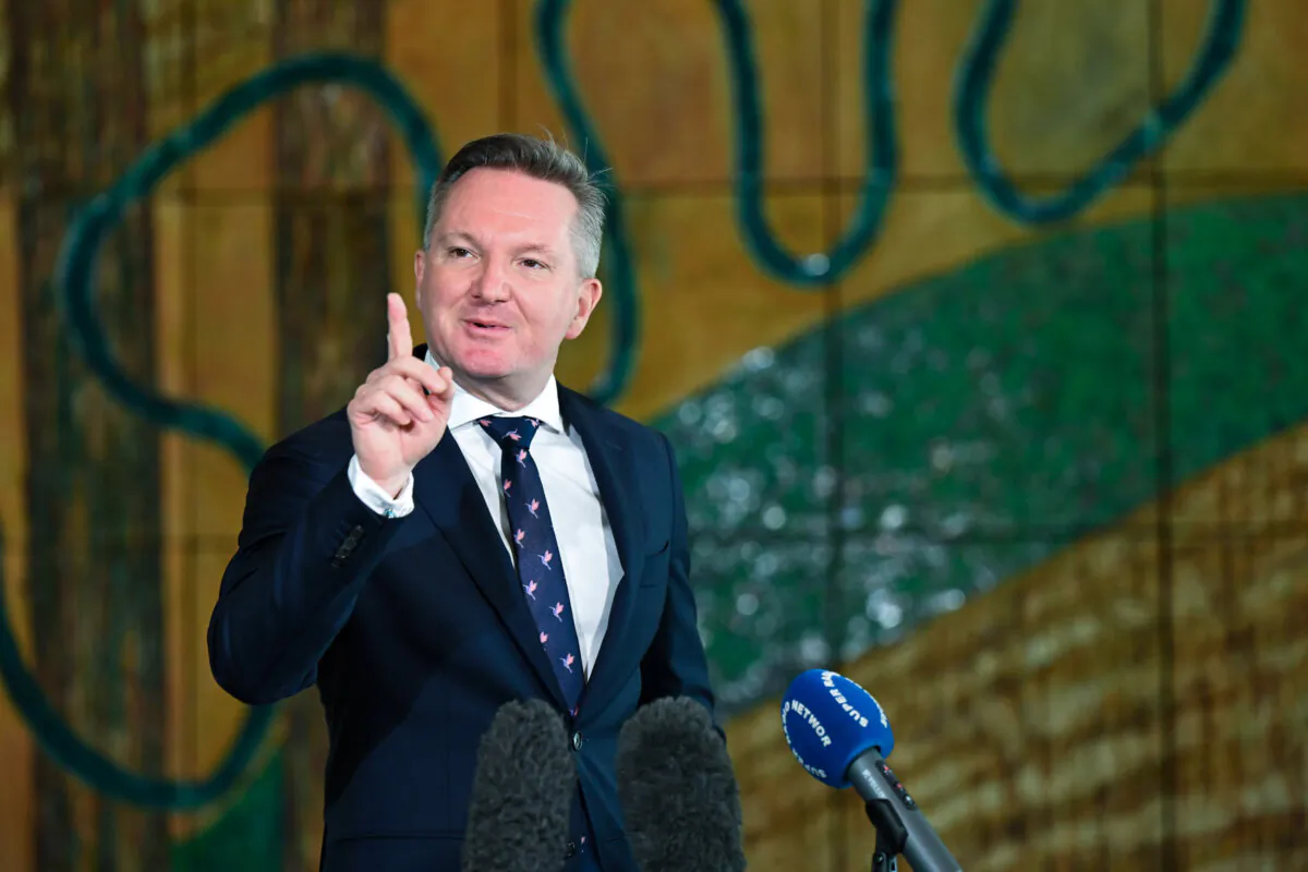 Australian Energy Minister Chris Bowen speaks to the media during a press conference at Parliament House in Canberra, Australia, on Sept. 18, 2023. (AAP Image/Lukas Coch)