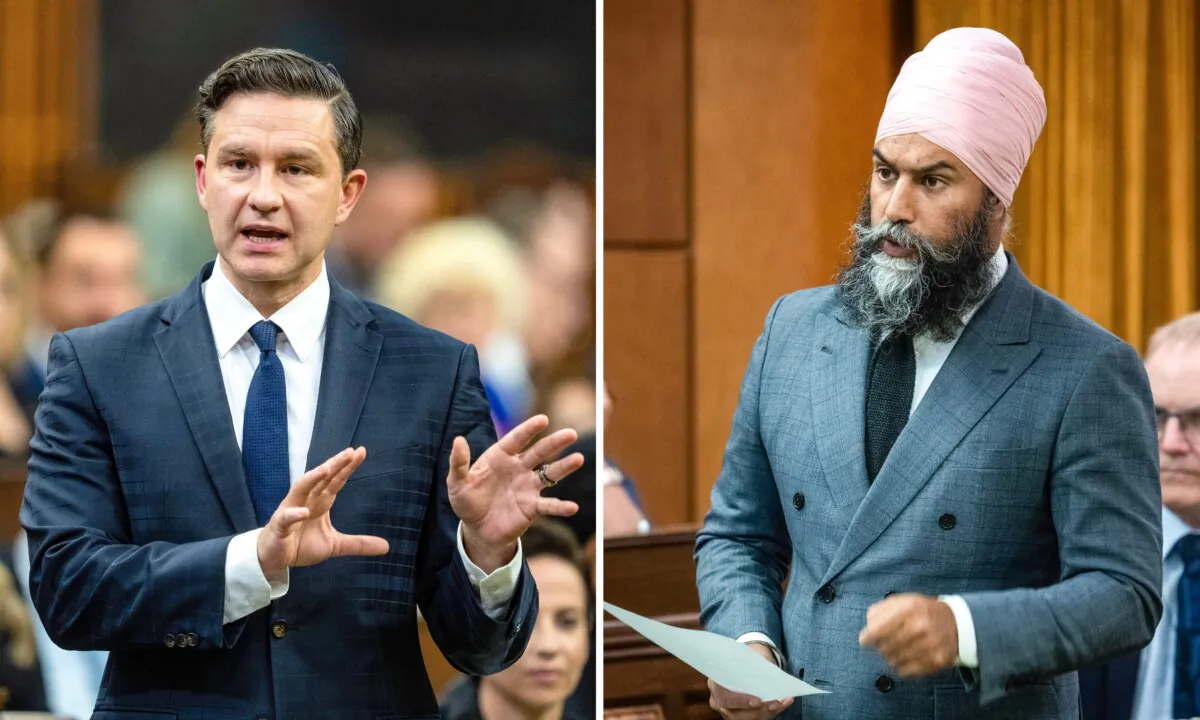 Conservative Leader Pierre Poilievre (L) and NDP Leader Jagmeet Singh (R) participate in question period in the House of Commons on Sept. 18, 2024 in Ottawa. (THE CANADIAN PRESS/Adrian Wyld)