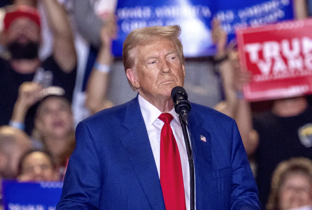 Former President and Republican presidential nominee Donald Trump arrives to speak at a campaign rally in Uniondale, N.Y., on Sept. 18, 2024. (David Dee Delgado/AFP via Getty Images)