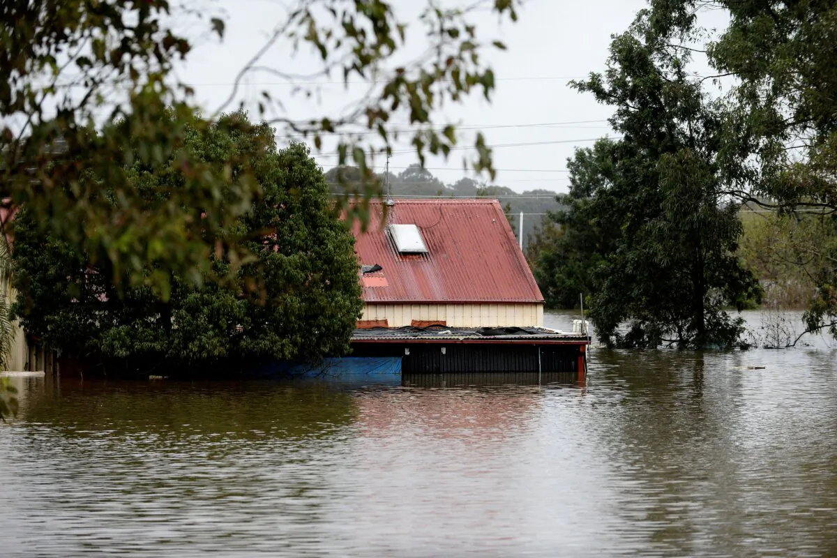 A flooded house is seen in the northwestern Sydney suburb of Windsor, Australia, on July 6, 2022. (Muhammad Farooq/AFP via Getty Images)