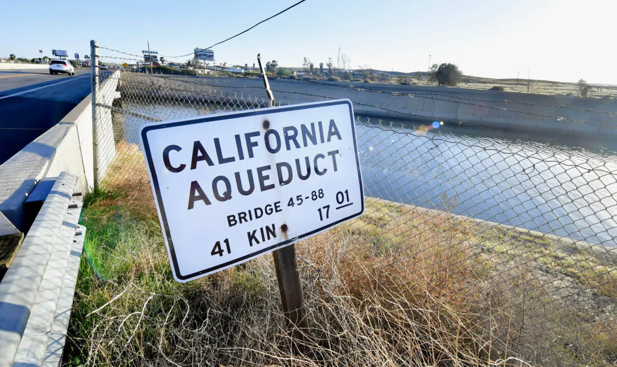 Water in the California Aqueduct flows south through the San Joaquin Valley in Kettleman City, Calif., on April 2, 2021. (Frederic J. Brown/AFP via Getty Images)