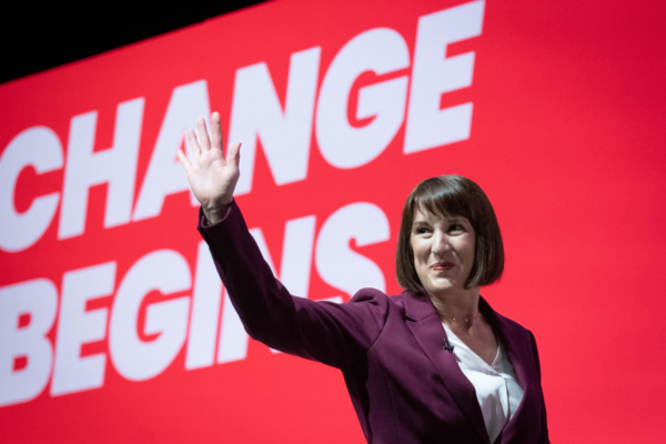Chancellor of the Exchequer Rachel Reeves takes applause after she addressed the Labour Party Conference at the ACC Liverpool in England on Sept. 23, 2024. (Stefan Rousseau/PA Wire)