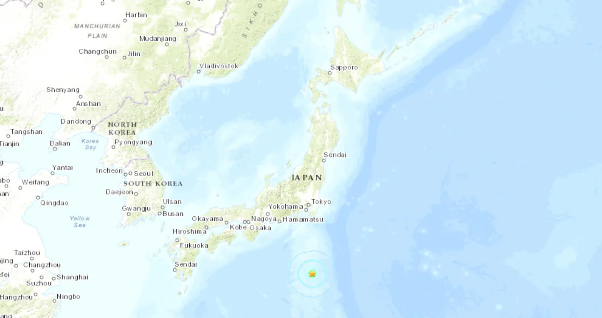 A map shows the location of an earthquake off the Izu Islands, Japan, on Sept. 24, 2024. (USGS)