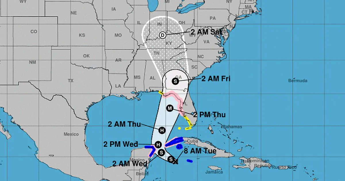 A National Hurricane Center model produced on Tuesday, Sept. 24, 2024, shows tropical system is forecast to become a hurricane later this week before striking the Gulf Coast later this week. (US National Hurricane Center)