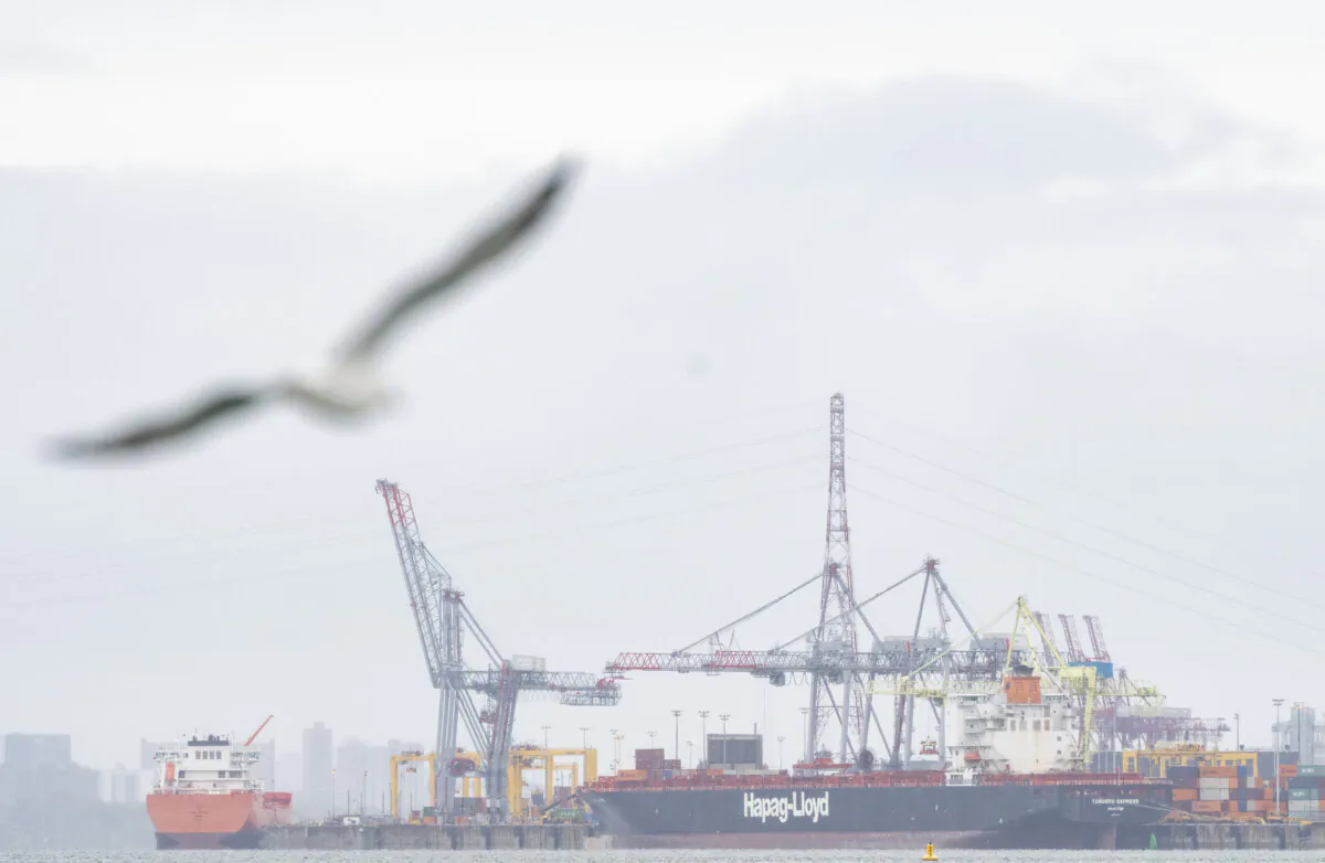 Ships are docked at the Port of Montreal, on Sept.19, 2023. (The Canadian Press/Christinne Muschi)