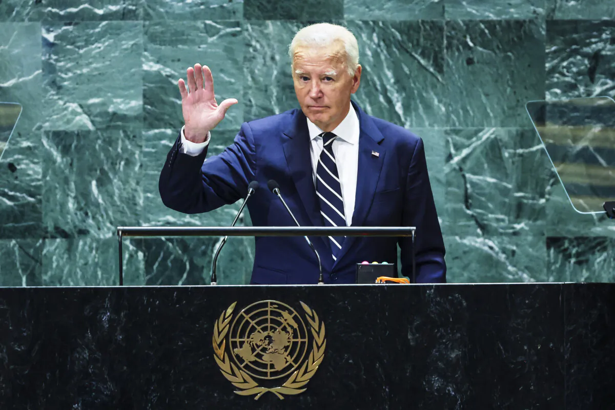 President Joe Biden waves as he leaves the stage during the U.N. General Assembly at the United Nations headquarters in New York City on Sept. 24, 2024. (Michael Santiago/Getty Images)