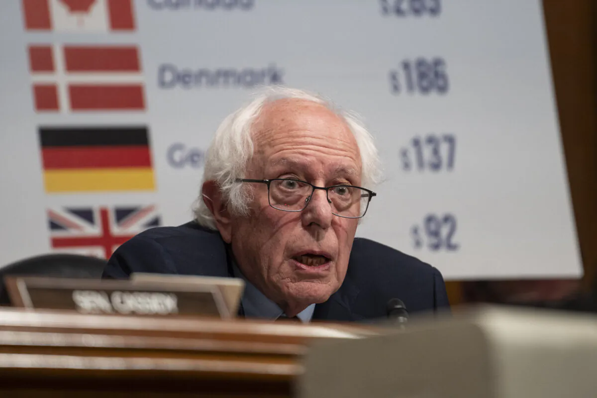 Sen. Bernie Sanders (I-Vt.) speaks in Washington on Sept. 24, 2024. (Madalina Vasiliu/The Epoch Times)