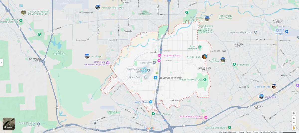 The passenger in a car was killed when a horse smashed through the windshield during a series of crashes on a Southern California interstate over the weekend, authorities said. (Screenshot via Google Map)