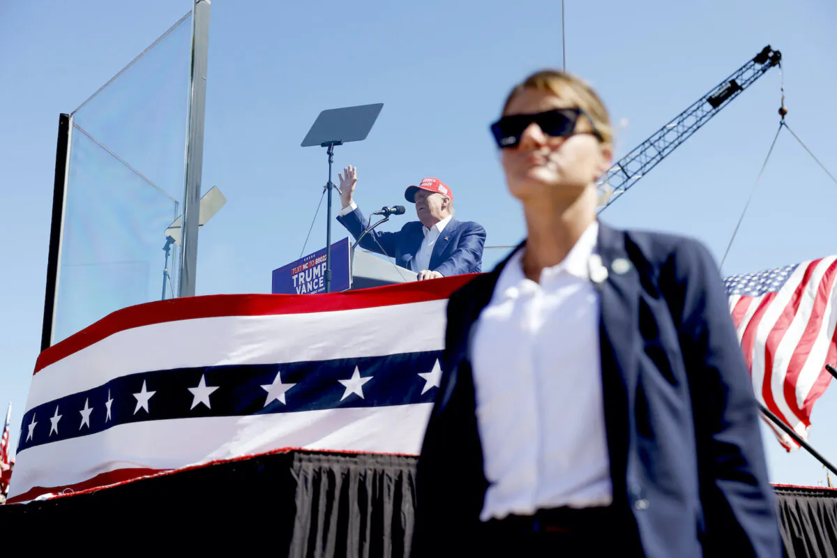 Republican presidential candidate former U.S. President Donald Trump speaks at a rally at the Aero Center Wilmington in Wilmington, N.C. on Sept. 21, 2024. (Anna Moneymaker/Getty Images)