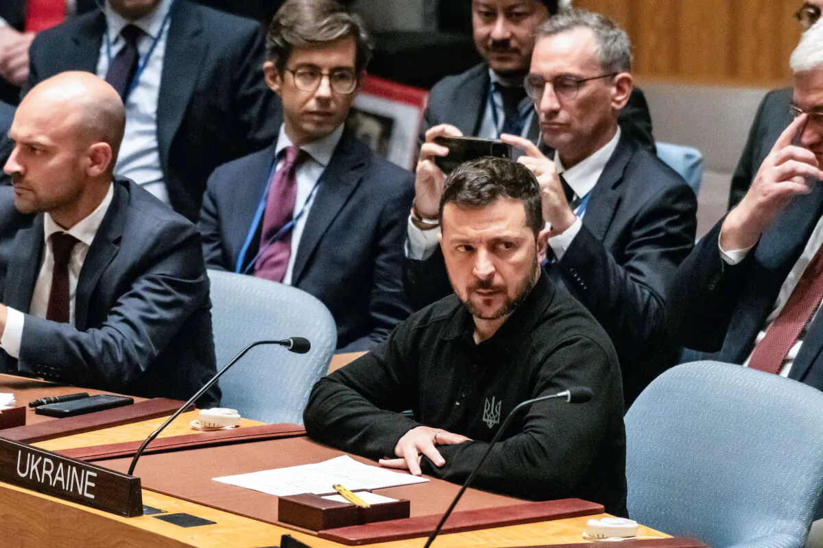 Ukrainian President Volodymyr Zelenskyy arrives to a meeting of the United Nations Security Council at U.N. headquarters in New York City on Sept. 24, 2024. (Stephanie Keith/Getty Images)