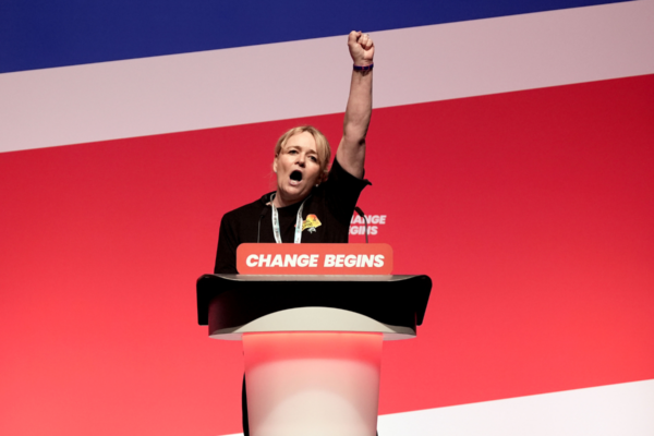 Unite general secretary Sharon Graham speaks during the Labour Party Conference at the ACC Liverpool in England on Sept. 25, 2024. (Stefan Rousseau/PA Wire)