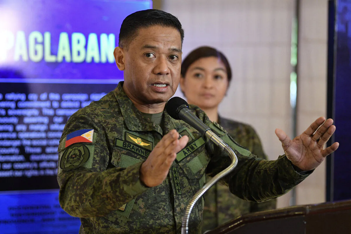 Armed Forces of the Philippines Chief of Staff General Romeo Brawner speaks during a press briefing after a command conference with Philippine President Ferdinand Marcos Jr. (not pictured) at the military headquarters in Manila on July 4, 2024. (Ted Aljibe/AFP via Getty Images)